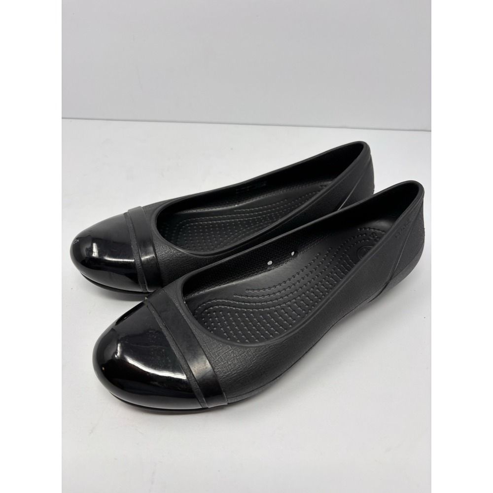 Crocs 12300 Women's Size 5 Patent Black Cap Toe Ballet Flats Slip On Shoes